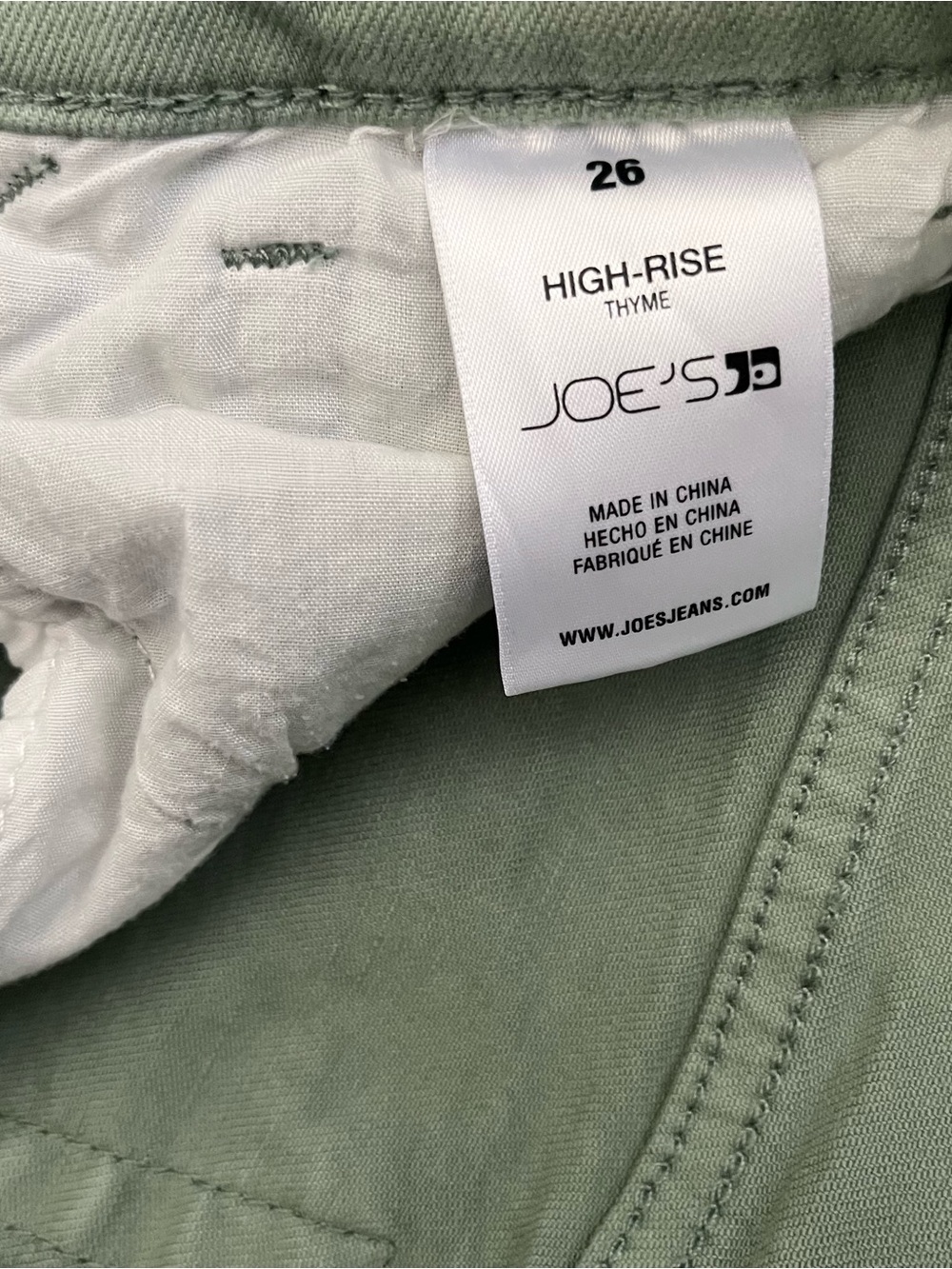 Joe's Jeans High Rise Thyme Green Wide Leg Raw Hem Cropped Pants Sz 26 - Picture 5 of 9